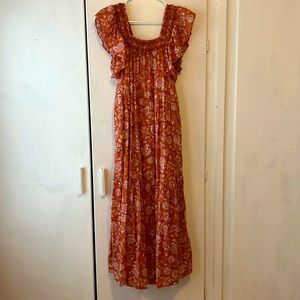 Bonita Cotton Printed Midi Dress orange and pink in XS
